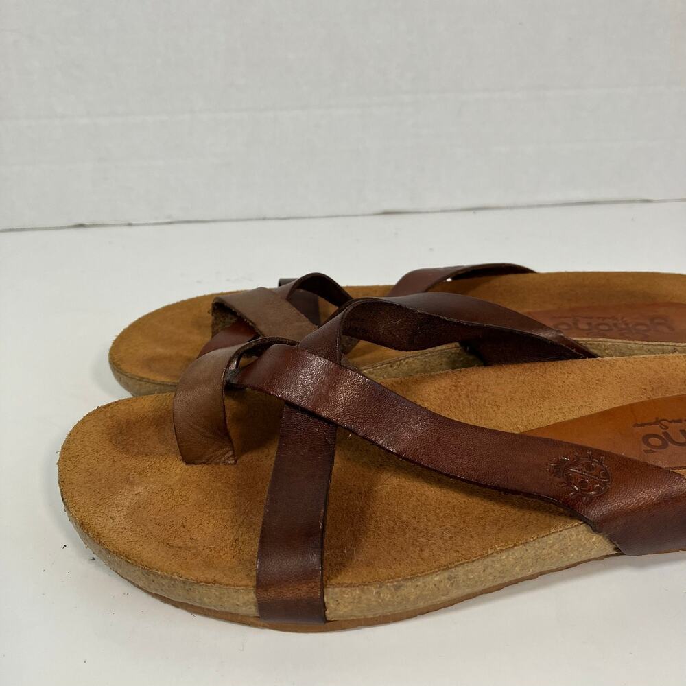 Yokono Sz 6 Brown Leather Comfort Sandals Toe Ring Cross Strap - Picture 3 of 16